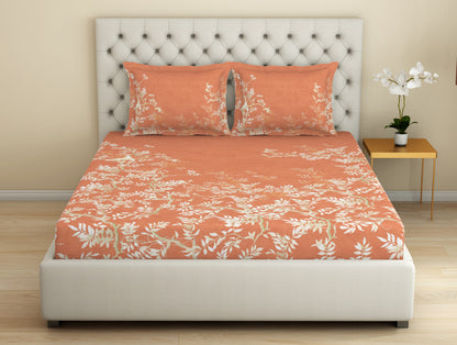 Essentials Premium Cotton Viscose  Large Bedsheet, 138 TC, Floral, Orange