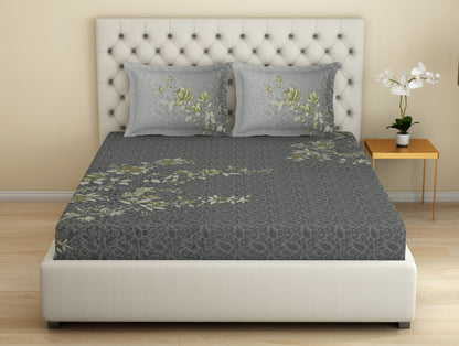 Essentials Premium Cotton Viscose  Large Bedsheet, 138 TC, Floral, Dark Grey