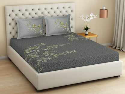 Essentials Premium Cotton Viscose  Large Bedsheet, 138 TC, Floral, Dark Grey