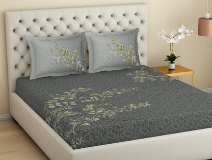 Essentials Premium Cotton Viscose  Large Bedsheet, 138 TC, Floral, Dark Grey