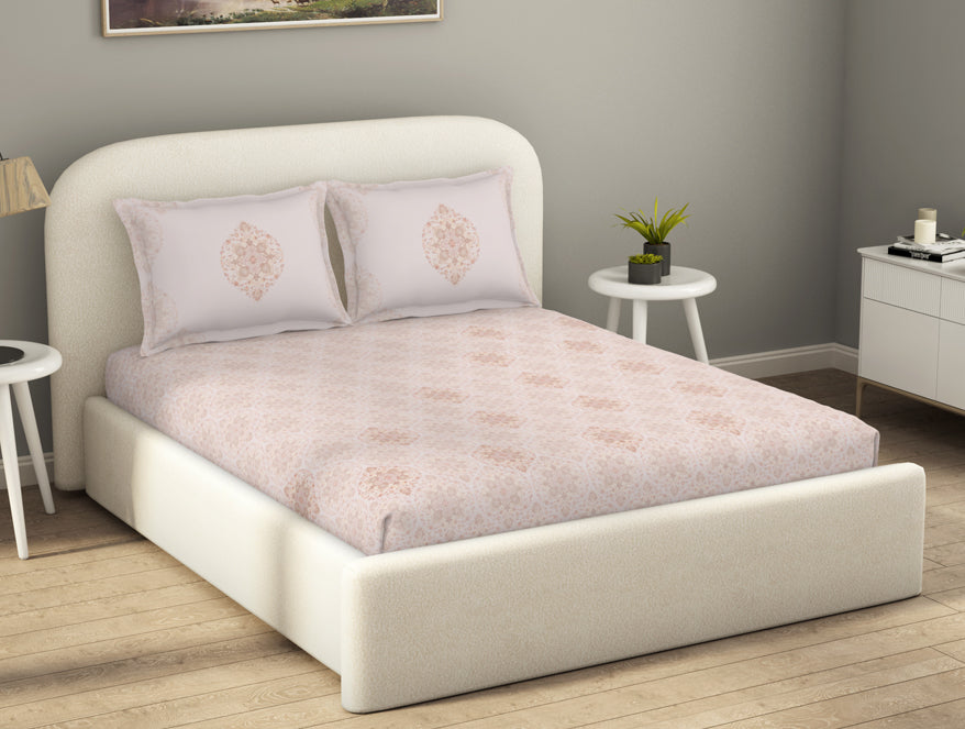 Essentials Cotton Viscose  Double Bedsheet, 138 TC, Ornate, Blush