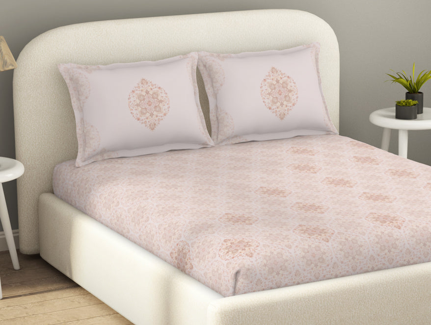 Essentials Cotton Viscose  Double Bedsheet, 138 TC, Ornate, Blush
