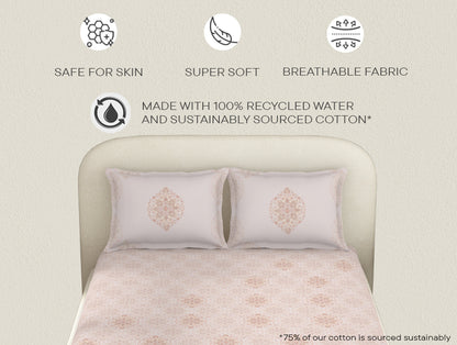 Essentials Cotton Viscose  Double Bedsheet, 138 TC, Ornate, Blush