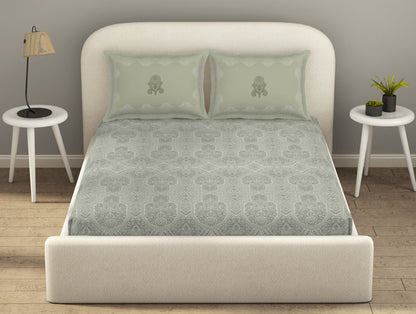 Essentials Cotton Viscose  Double Bedsheet, 138 TC, Ornate, Taupe