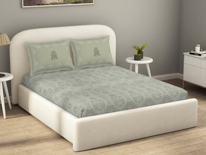 Essentials Cotton Viscose  Double Bedsheet, 138 TC, Ornate, Taupe