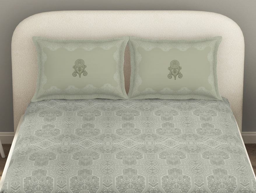 Essentials Cotton Viscose  Double Bedsheet, 138 TC, Ornate, Taupe