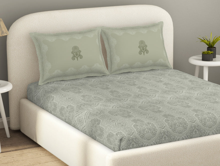 Essentials Cotton Viscose  Double Bedsheet, 138 TC, Ornate, Taupe