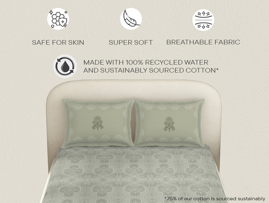 Essentials Cotton Viscose  Double Bedsheet, 138 TC, Ornate, Taupe