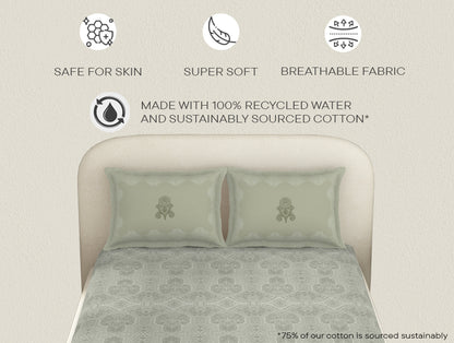 Essentials Cotton Viscose  Double Bedsheet, 138 TC, Ornate, Taupe