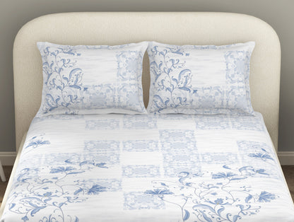 Essentials Cotton Viscose  Double Bedsheet, 138 TC, Ornate, Blue