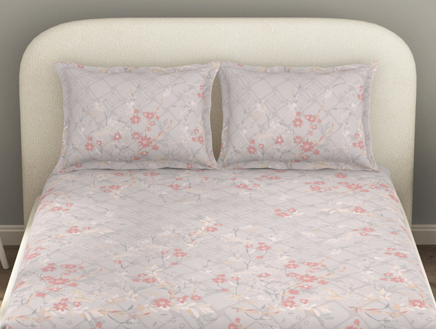 Essentials Cotton Viscose  Double Bedsheet, 138 TC, Ornate, Blush