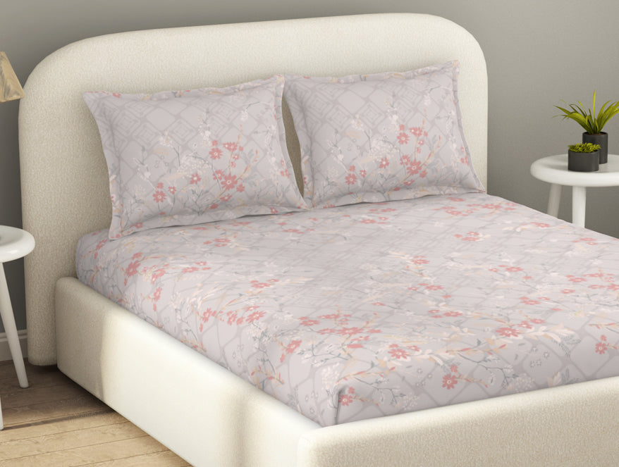 Essentials Cotton Viscose  Double Bedsheet, 138 TC, Ornate, Blush