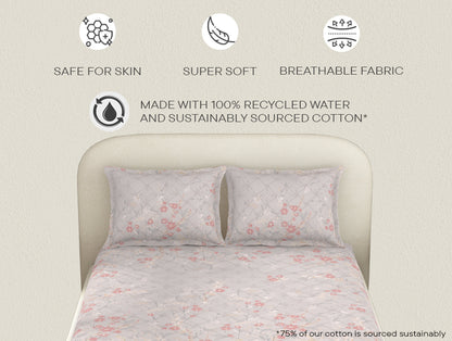 Essentials Cotton Viscose  Double Bedsheet, 138 TC, Ornate, Blush