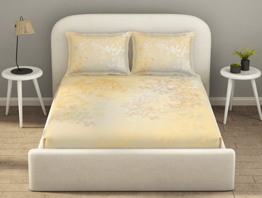 Essentials Cotton Viscose  Double Bedsheet, 138 TC, Floral, Light Orange