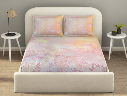 Essentials Cotton Viscose  Double Bedsheet, 138 TC, Floral, Light Pink