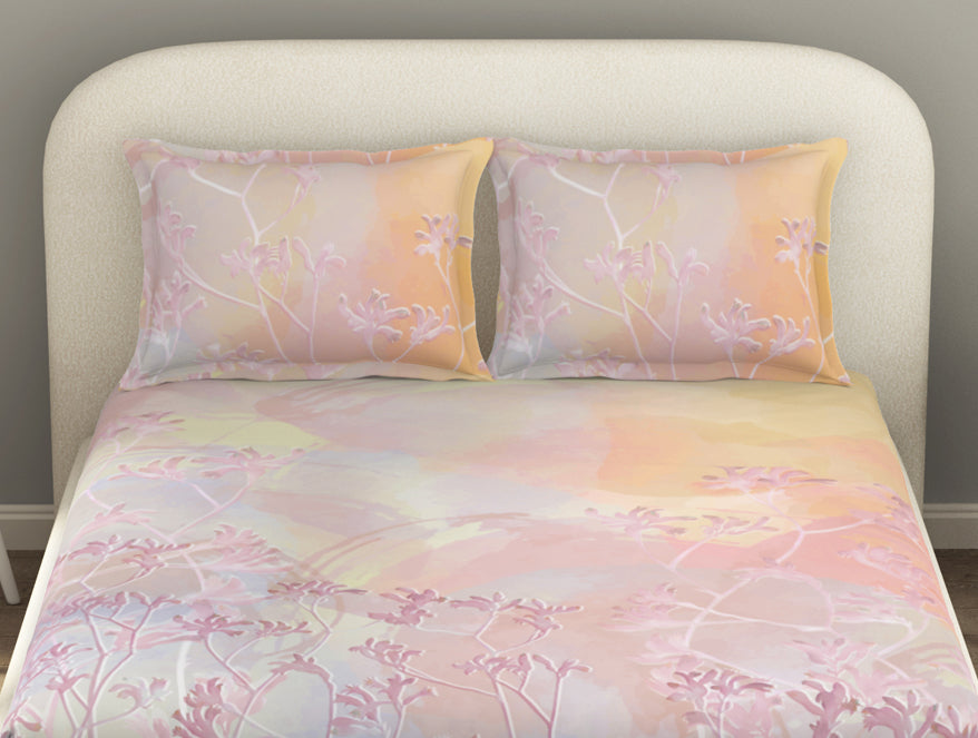 Essentials Cotton Viscose  Double Bedsheet, 138 TC, Floral, Light Pink