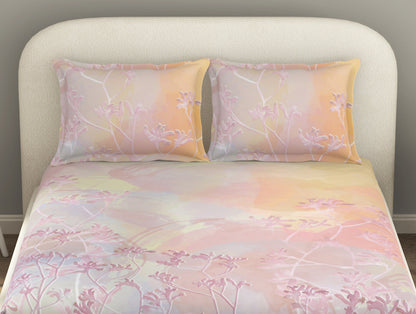 Essentials Cotton Viscose  Double Bedsheet, 138 TC, Floral, Light Pink