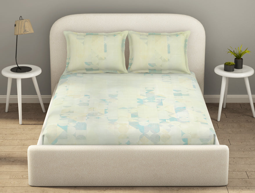 Essentials Cotton Viscose  Double Bedsheet, 138 TC, Geometric, Light Green