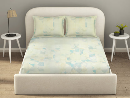Essentials Cotton Viscose  Double Bedsheet, 138 TC, Geometric, Light Green