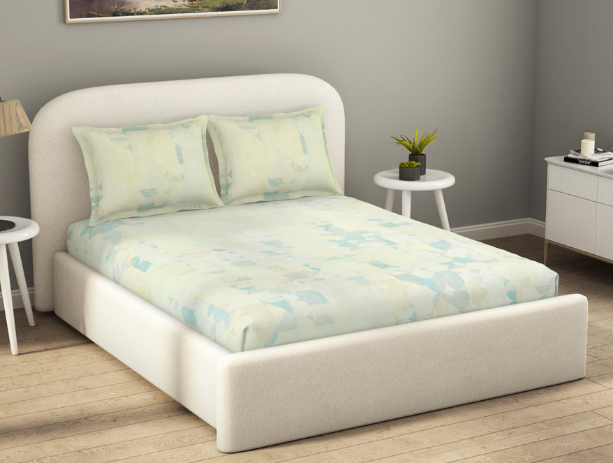 Essentials Cotton Viscose  Double Bedsheet, 138 TC, Geometric, Light Green