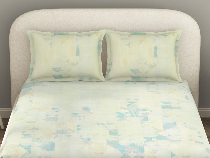 Essentials Cotton Viscose  Double Bedsheet, 138 TC, Geometric, Light Green