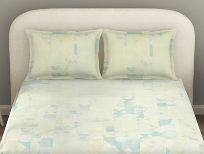 Essentials Cotton Viscose  Double Bedsheet, 138 TC, Geometric, Light Green