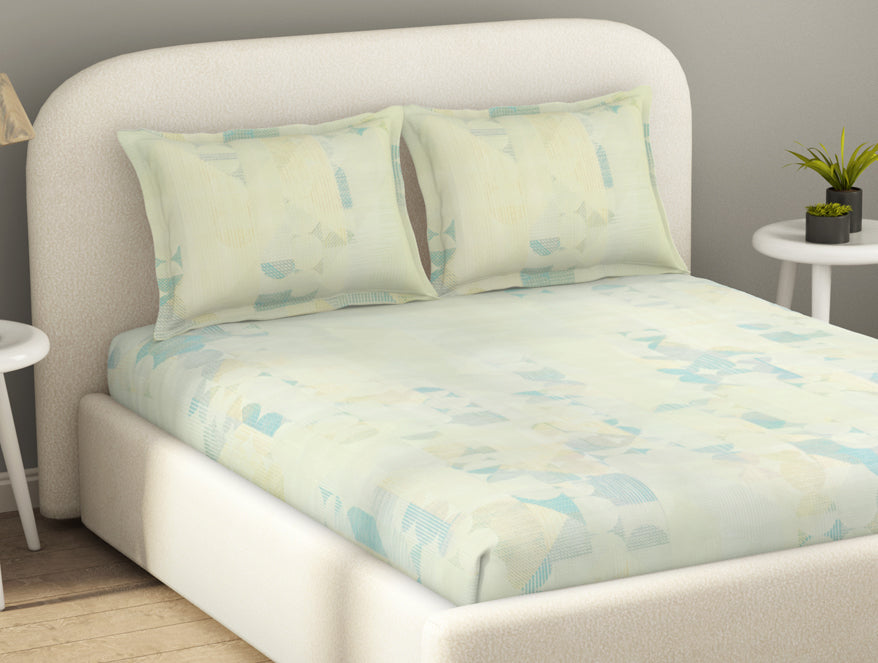 Essentials Cotton Viscose  Double Bedsheet, 138 TC, Geometric, Light Green
