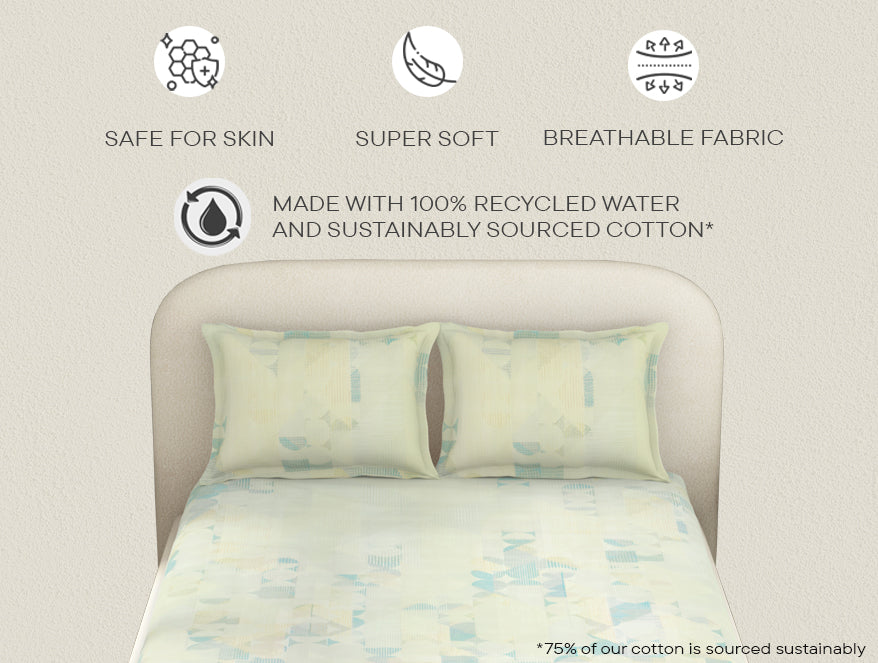 Essentials Cotton Viscose  Double Bedsheet, 138 TC, Geometric, Light Green