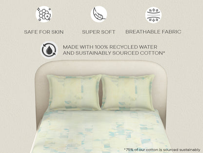 Essentials Cotton Viscose  Double Bedsheet, 138 TC, Geometric, Light Green