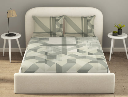 Essentials Cotton Viscose  Double Bedsheet, 138 TC, Geometric, Cream