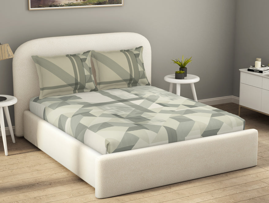 Essentials Cotton Viscose  Double Bedsheet, 138 TC, Geometric, Cream