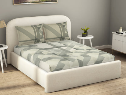 Essentials Cotton Viscose  Double Bedsheet, 138 TC, Geometric, Cream