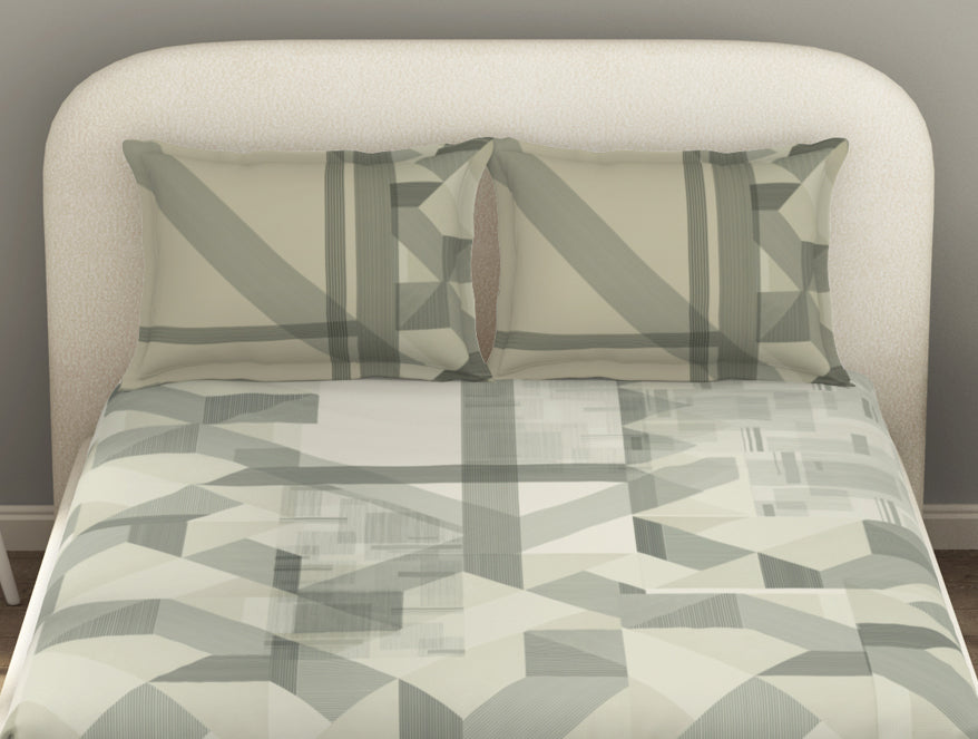 Essentials Cotton Viscose  Double Bedsheet, 138 TC, Geometric, Cream