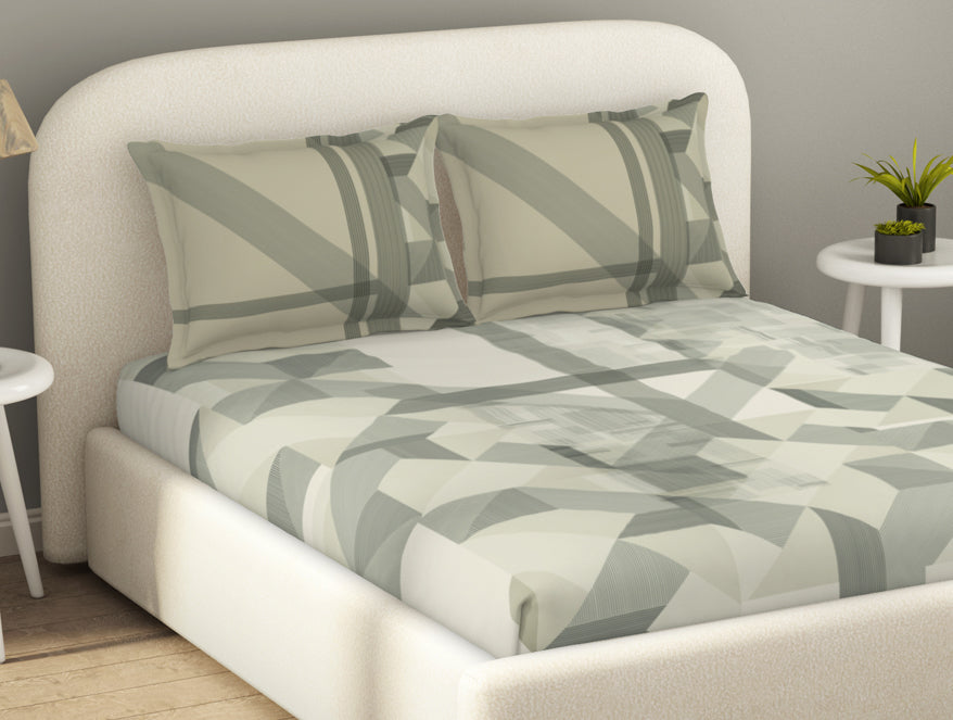 Essentials Cotton Viscose  Double Bedsheet, 138 TC, Geometric, Cream