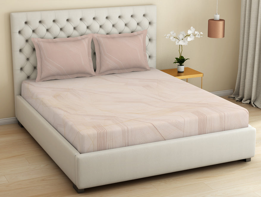 Essentials 100 % Cotton  Large Bedsheet, 180 TC, Geometric, Beige