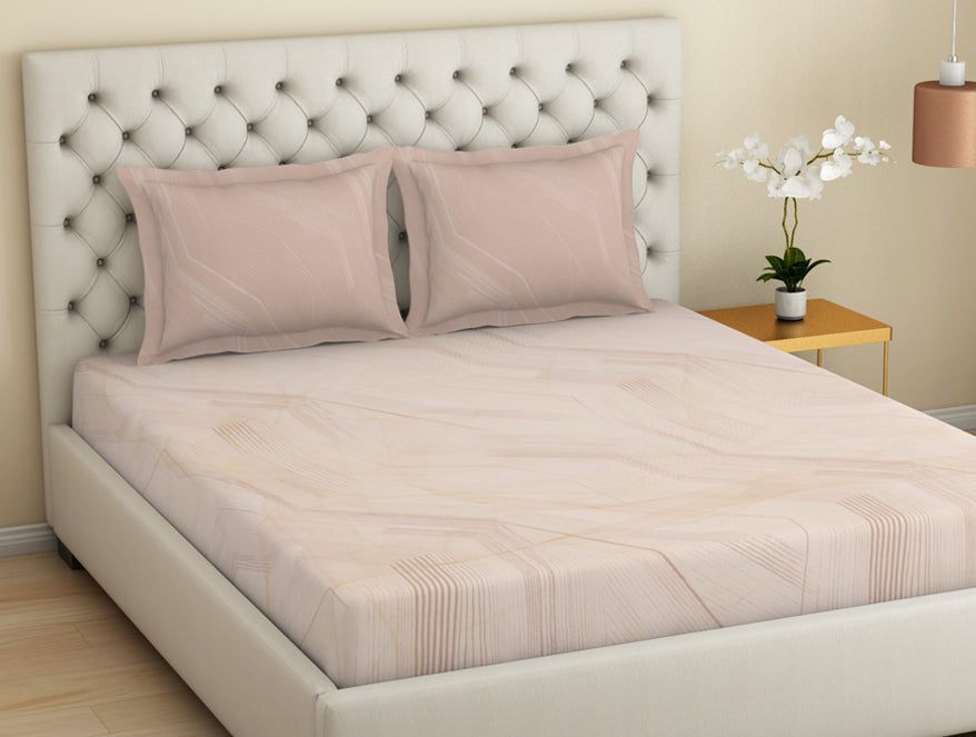 Essentials 100 % Cotton  Large Bedsheet, 180 TC, Geometric, Beige