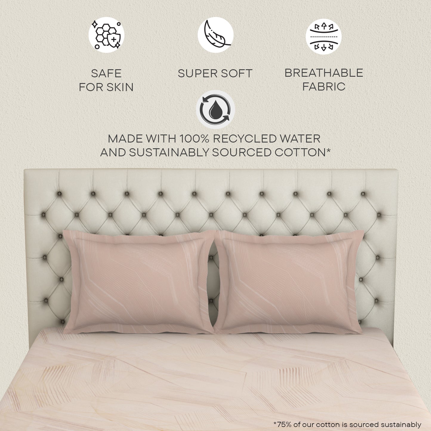 Essentials 100 % Cotton  Large Bedsheet, 180 TC, Geometric, Beige