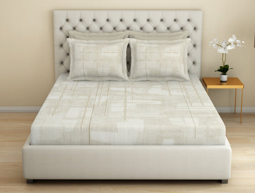 Essentials Premium 100 % Cotton  Large Bedsheet, 180 TC, Geometric, Taupe