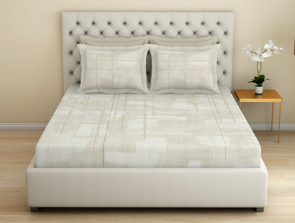 Essentials Premium 100 % Cotton  Large Bedsheet, 180 TC, Geometric, Taupe