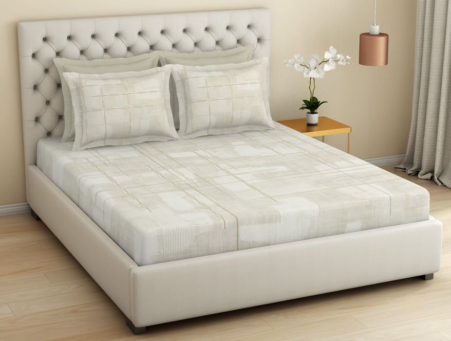 Essentials Premium 100 % Cotton  Large Bedsheet, 180 TC, Geometric, Taupe