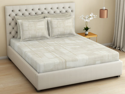 Essentials Premium 100 % Cotton  Large Bedsheet, 180 TC, Geometric, Taupe