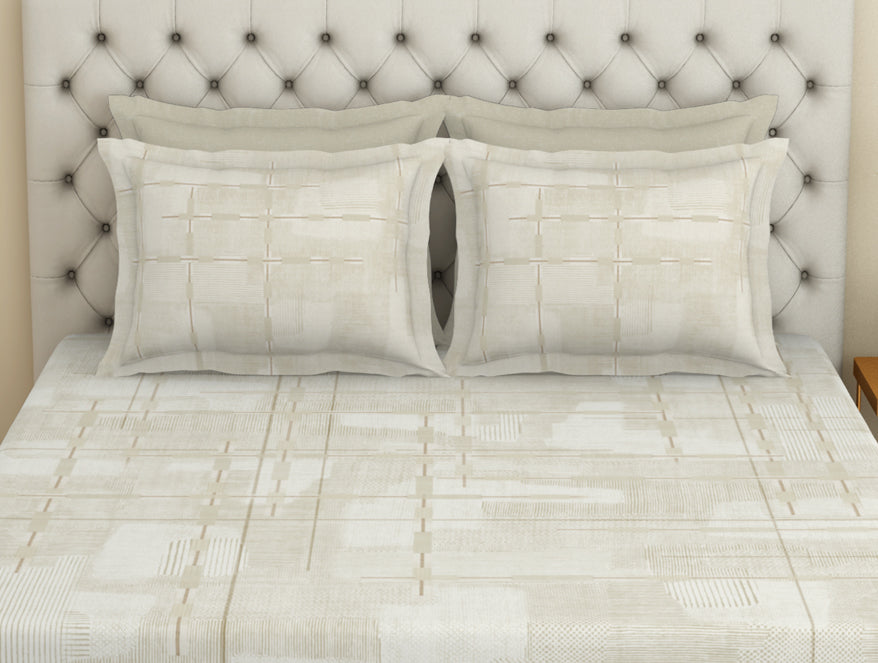 Essentials Premium 100 % Cotton  Large Bedsheet, 180 TC, Geometric, Taupe