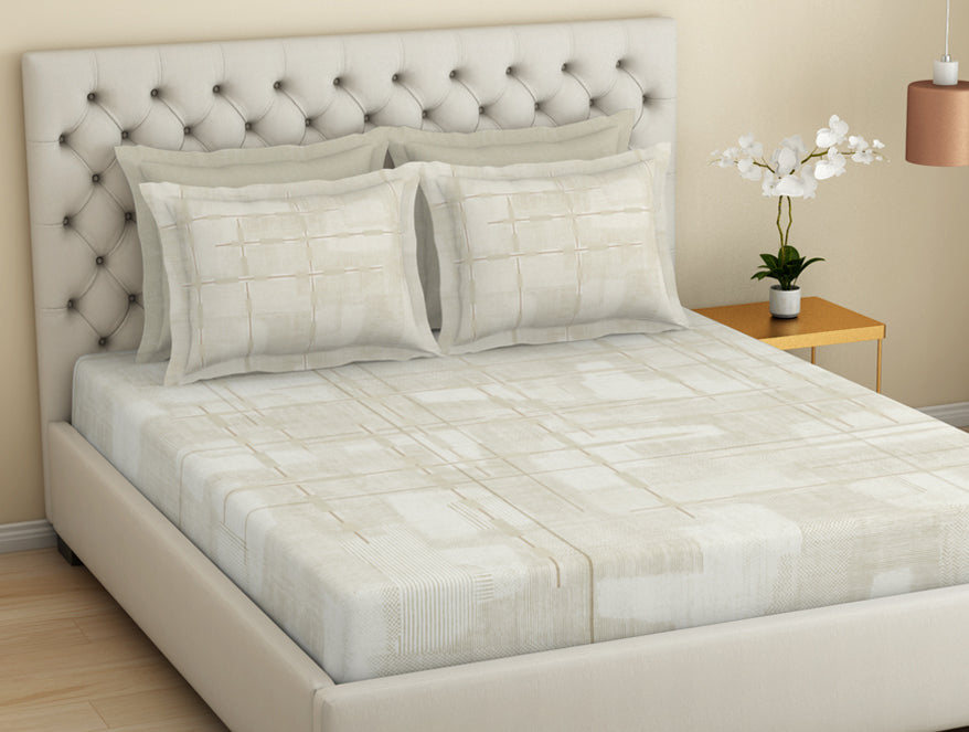 Essentials Premium 100 % Cotton  Large Bedsheet, 180 TC, Geometric, Taupe