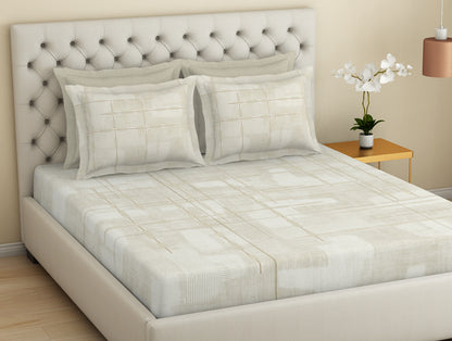 Essentials Premium 100 % Cotton  Large Bedsheet, 180 TC, Geometric, Taupe