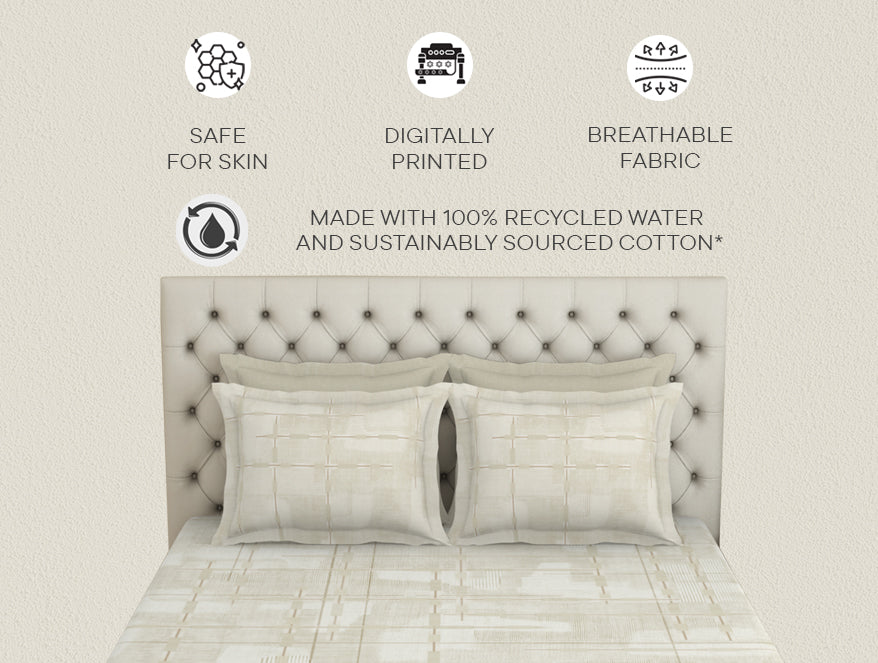 Essentials Premium 100 % Cotton  Large Bedsheet, 180 TC, Geometric, Taupe