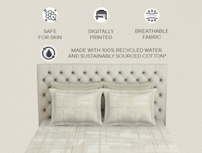 Essentials Premium 100 % Cotton  Large Bedsheet, 180 TC, Geometric, Taupe