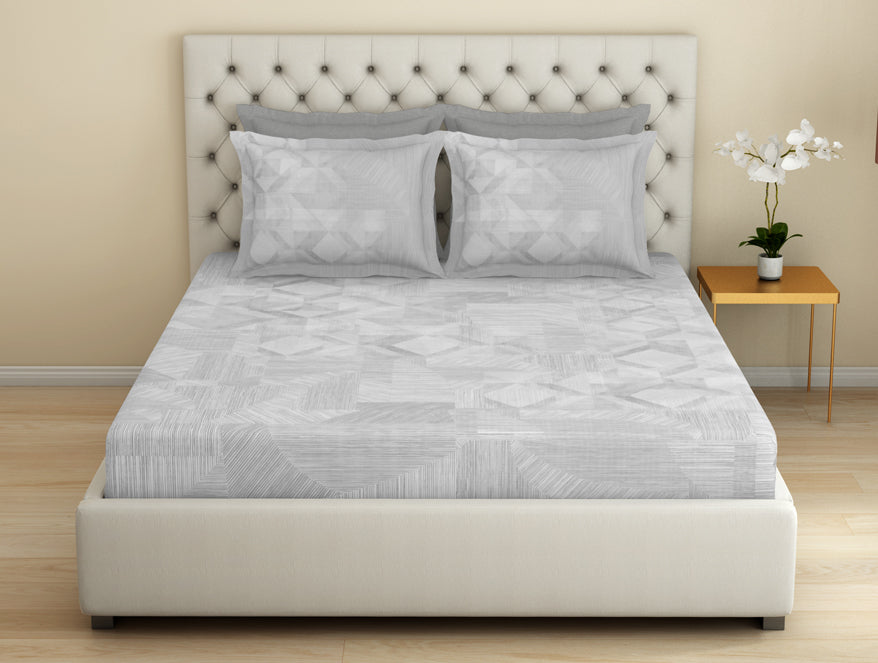 Essentials Premium 100 % Cotton  Large Bedsheet, 180 TC, Geometric, Grey