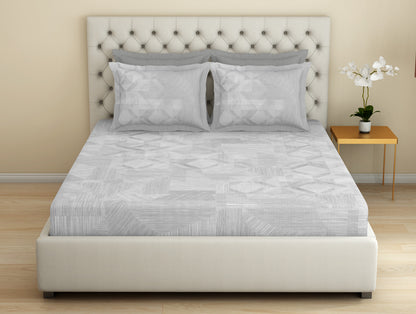 Essentials Premium 100 % Cotton  Large Bedsheet, 180 TC, Geometric, Grey