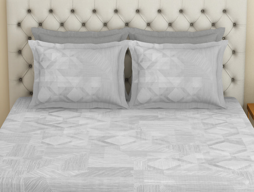 Essentials Premium 100 % Cotton  Large Bedsheet, 180 TC, Geometric, Grey