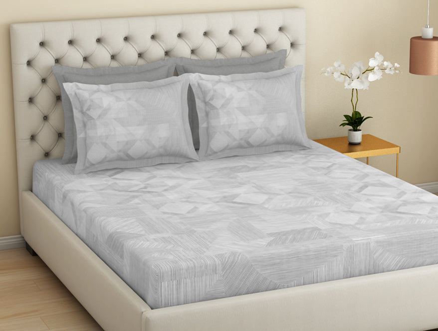 Essentials Premium 100 % Cotton  Large Bedsheet, 180 TC, Geometric, Grey